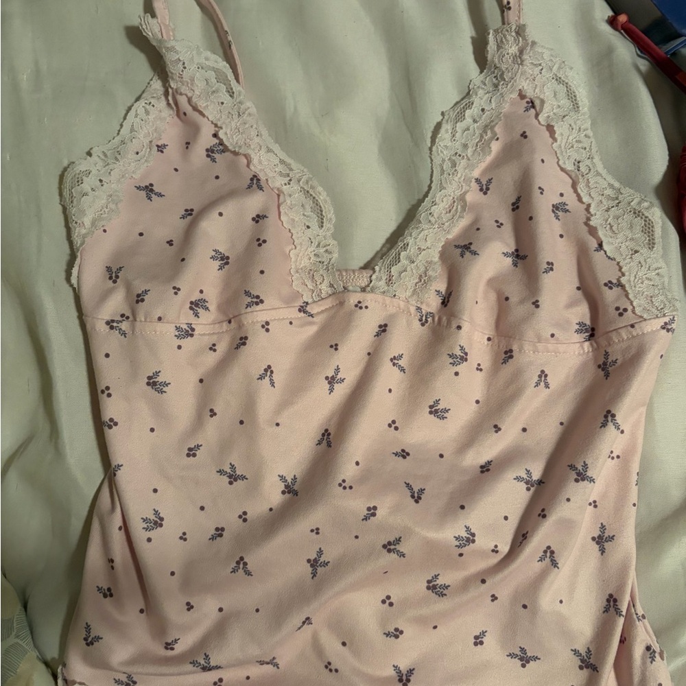 SHEIN Pink Floral Lace Pajama Top